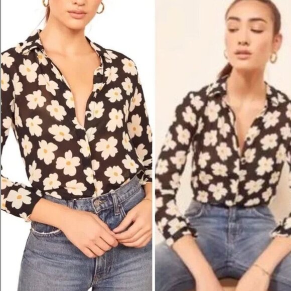 Reformation Tops - Reformation violet blouse in Gemma daisy print size S